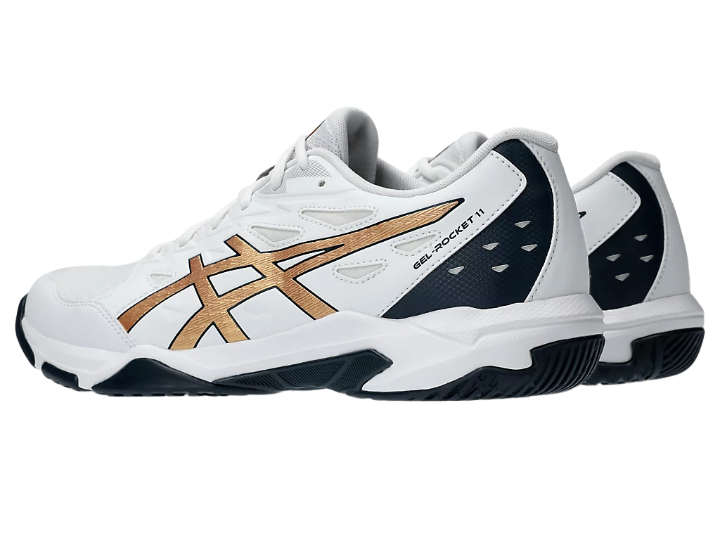 Asics Gel Pickleball Shoes - Rocket 11 White / Pure Gold (For Men)